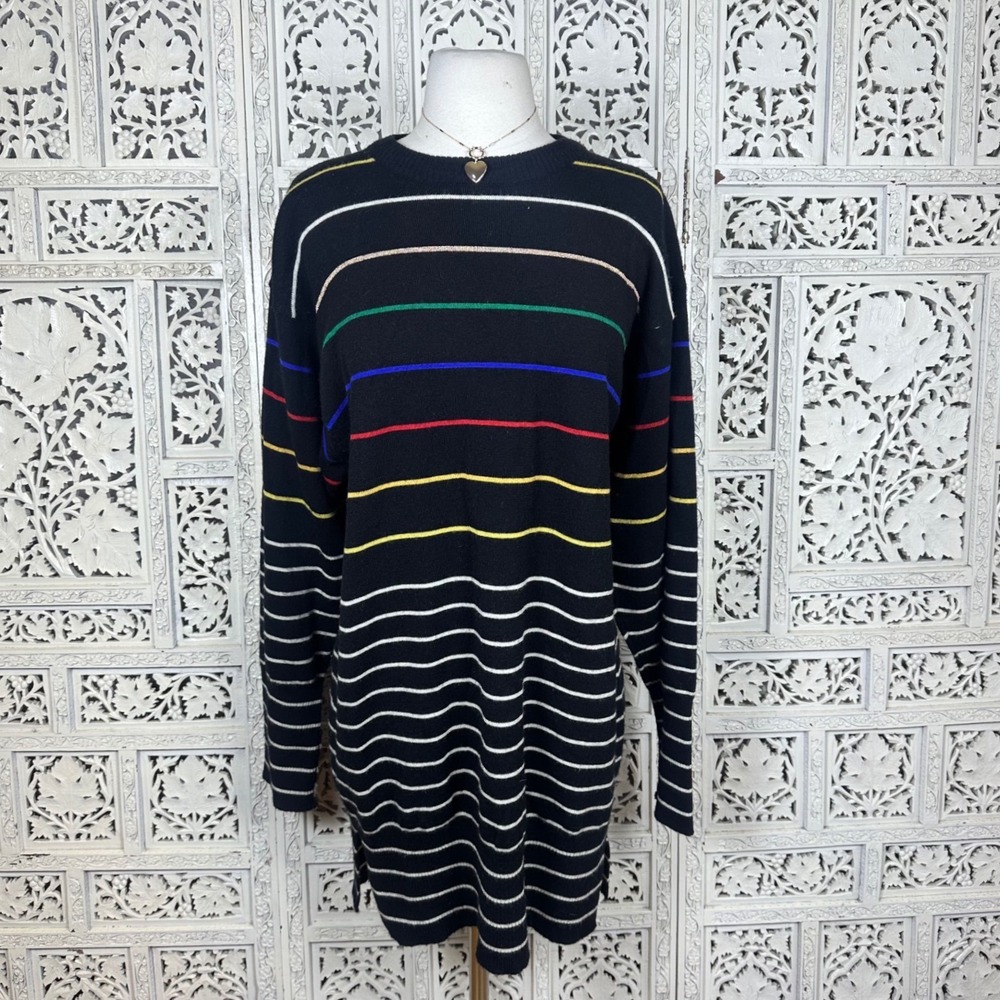 Vtg Bern Conrad Wool Blend Colorful Striped Slouchy‎ Oversized Sweater Dress
